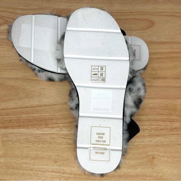 New Dolce Vita Black/White Spotted Faux Fur Poochy Slingback Slippers Women's 6 - Picture 8 of 13